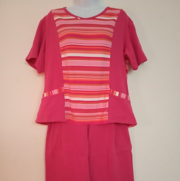 🎁 FREE GIFT INCLUDED 🎁NWOT Cotton Set Pants+Striped Blouse Tee Shirt w/Pockets - Picture 12 of 15